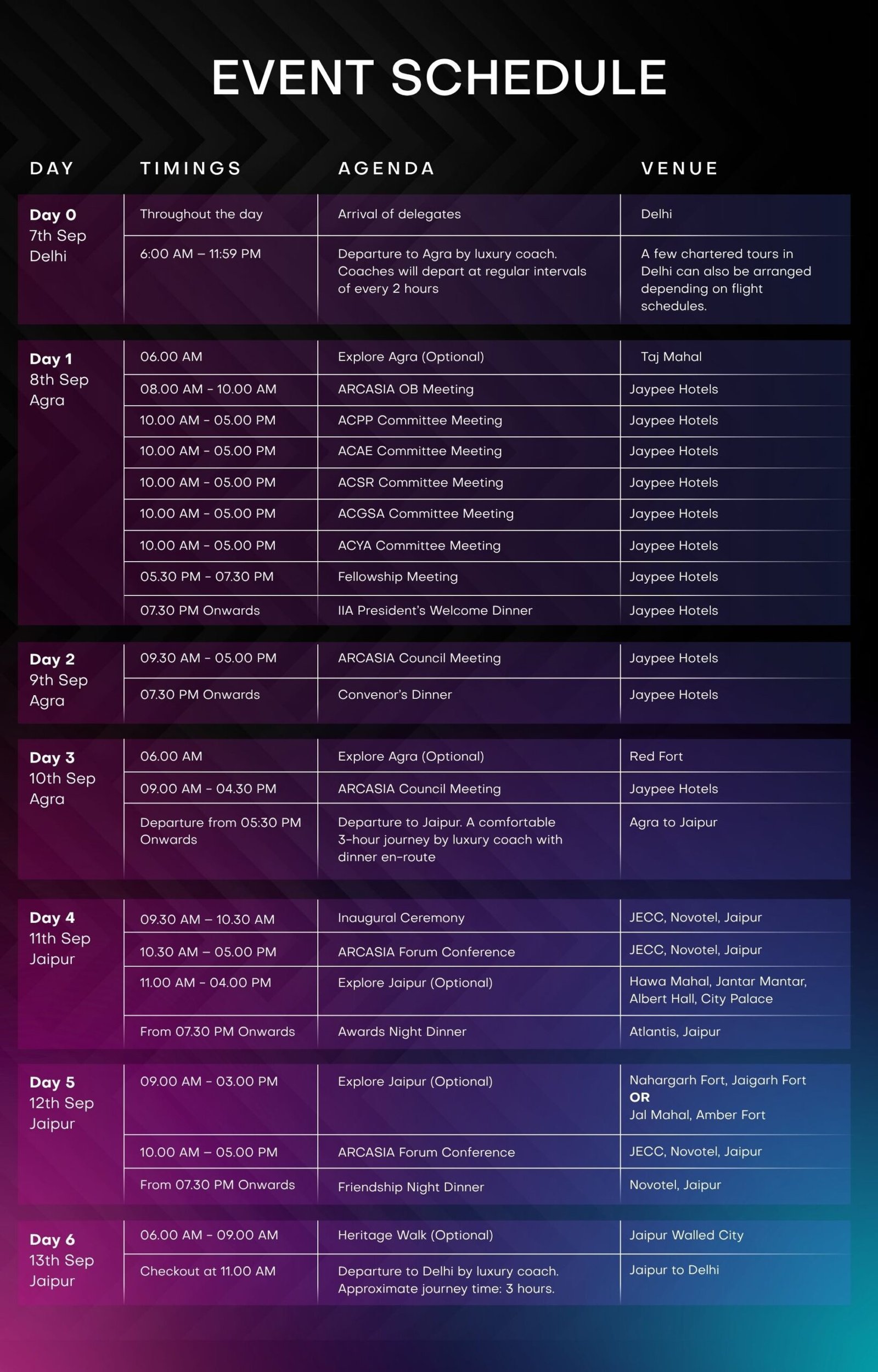 Arcasia Event Schedule for website